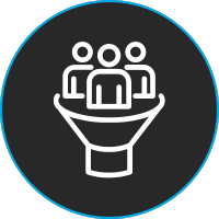 Icono que representa la generación automatizada de clientes potenciales para distribuidores de equipos que utilizan el soporte remoto AR.